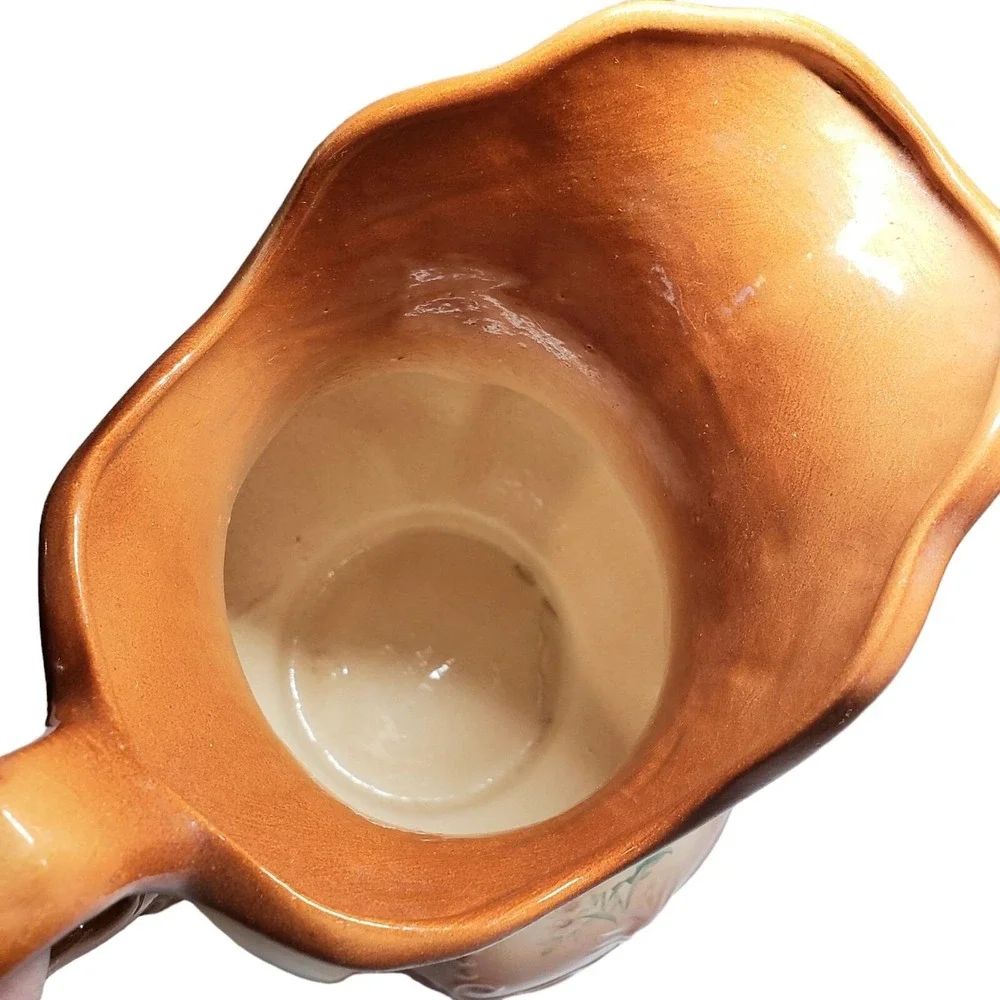 Antique Ironstone‎ USA Water Pitcher Copper Rust Ombre Floral